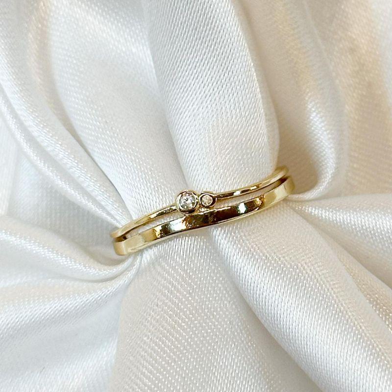 Anel Duplo Duas Zircônias