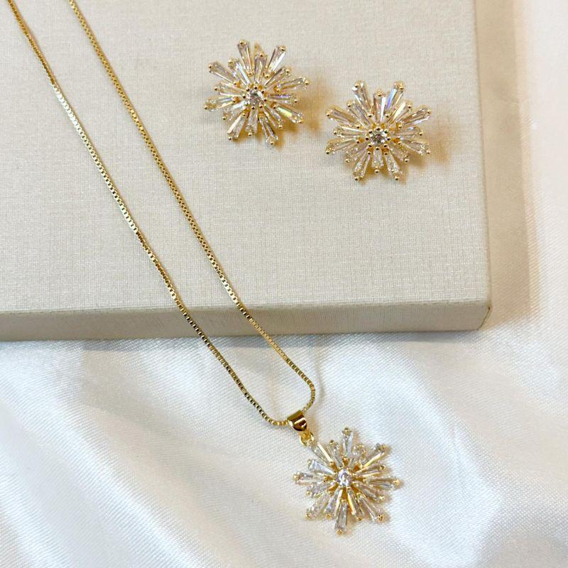 Conjunto Flor Trapézio Zircônias