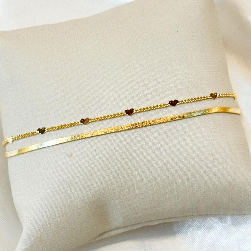 Pulseira Dupla Coração Amassado