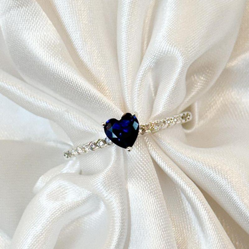 Anel Coração Azul Zircônia