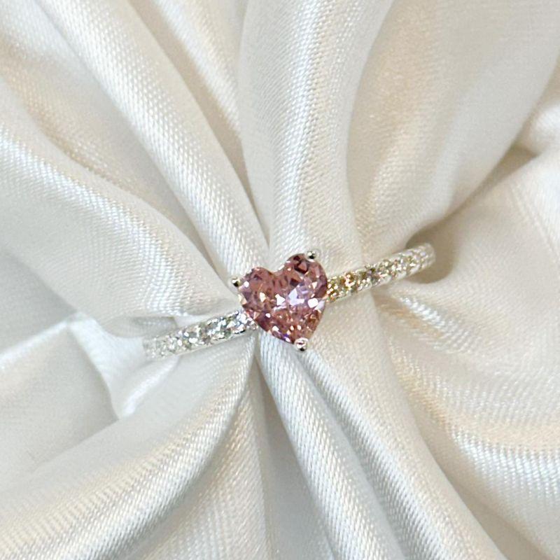 Anel Coração Rosa Zircônia