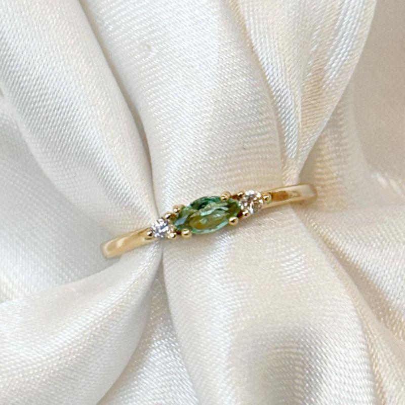 Anel Zircônia Oval Verde Água