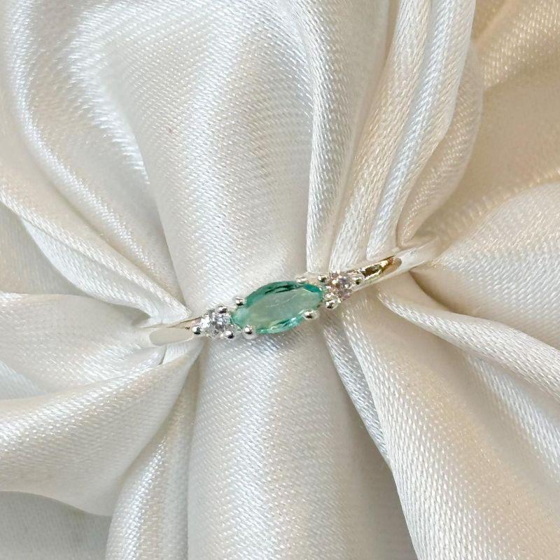 Anel Zircônia Oval Verde Água