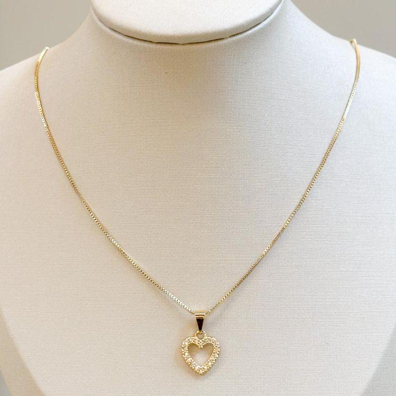 Colar Pingente Coração Cravejado